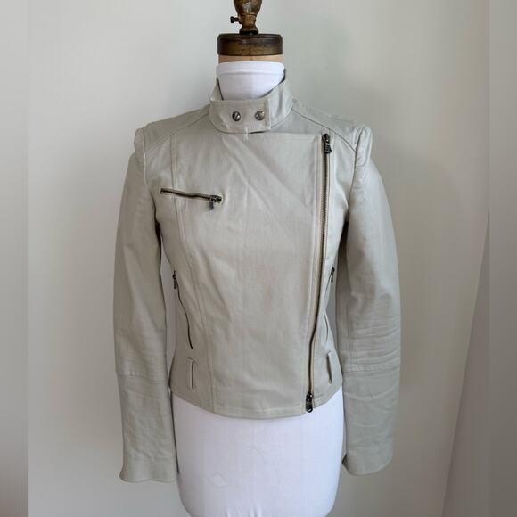 PATRIZIA PEPE LIGHT GRAY BEIGE CANVAS MOTO JACKET SIZE 42 - Picture 2 of 11